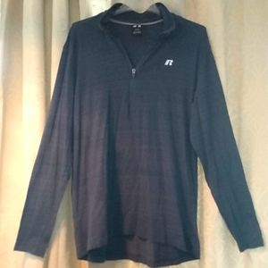 Russel men blue long sleeve zipper v neck  collar🚶 work, golf, hiking 🧘